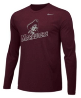 Nike or Under Armour Athletic Cut Long Sleeve Dri Fit T-Shirt "MARAUDERS/HEAD"  - GREY or MAROON