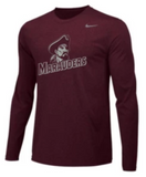 Nike or Under Armour Athletic Cut Long Sleeve Dri Fit T-Shirt "MARAUDERS/HEAD"  - GREY or MAROON