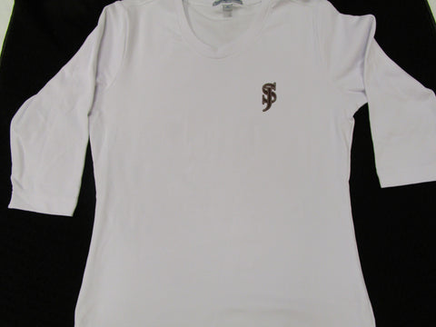 Ladies' Stretch 3/4 Sleeve Shirt - White w/SJ - SALE!!