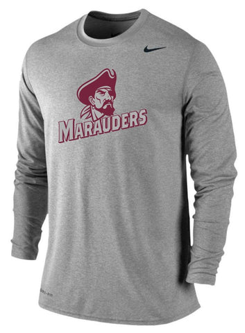 Nike or Under Armour Athletic Cut Long Sleeve Dri Fit T-Shirt "MARAUDERS/HEAD"  - GREY or MAROON